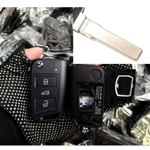 For VW MQB 3 button flip remote key shell with HU66 blade