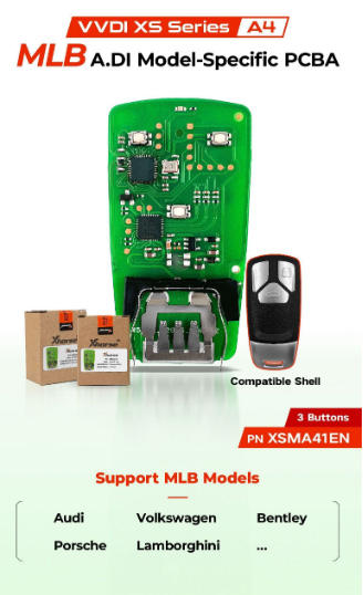Xhorse XSMA41EN MLB Remote Key A.D A4 Model PCB + with 3 Buttons Key Shell
