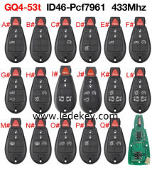 For Jeep Chrysler Dodge RAM Fobik Remote Car Key 433mhz with ID46 chip PCF7961 FCCID: GQ4-53T，Please choose the model