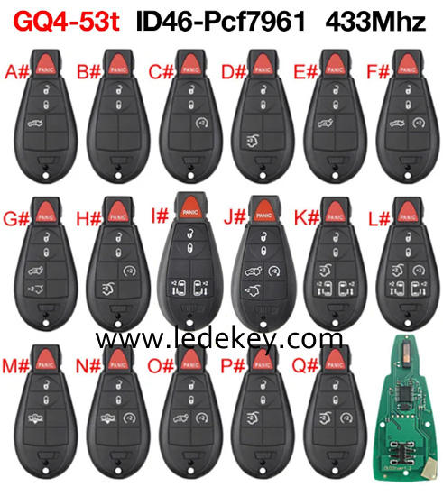 For Jeep Chrysler Dodge RAM Fobik Remote Car Key 433mhz with ID46 chip PCF7961 FCCID: GQ4-53T，Please choose the model