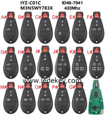 For Jeep Chrysler Dodge Remote Car Key 433mhz with ID46 chip PCF7941 FCCID: M3N5WY783X IYZ-C01C ，Please choose the model
