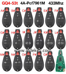 For Jeep Chrysler Dodge RAM Fobik Remote Car Key 433mhz with PCF7961M/HITAG AES /4A chip FCCID: GQ4-53T 2014-2019 JEEP CHEROKEE ，Please choose the model