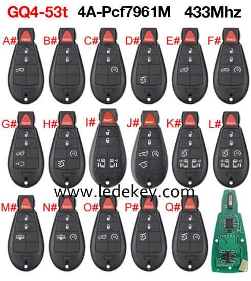 For Jeep Chrysler Dodge RAM Fobik Remote Car Key 433mhz with PCF7961M/HITAG AES /4A chip FCCID: GQ4-53T 2014-2019 JEEP CHEROKEE ，Please choose the model