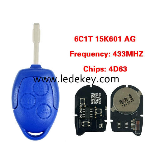 For Ford Transit blue remote key new version Black PCB with 434mhz 4D63 DST80 chip FCCID:6CIT15K601 AG For For Ford Transit 2006-2014