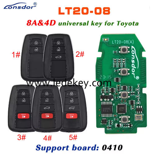 Lonsdor LT20-08 Smart Key Board PCB With Key Shell 8A Chip Board #: 0410 For Toyota