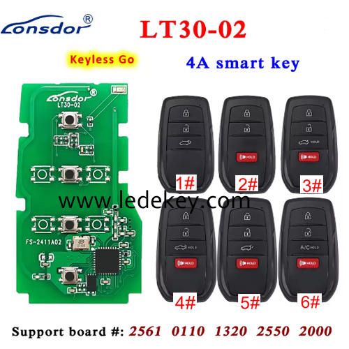 Lonsdor LT30-02 Smart Key Board PCB With Key Shell ,Support ID 2000 2561 0110 1320 2550 4A Chip for Toyota Corolla Cross Levin Allon Camry