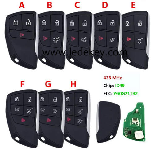For GMC Yukon Sierra Chevrolet Tahoe Suburban Silverado Buick Envision Smart Car Remote Key With 433MHz ID49 Chip FCCID YG0G21TB2  (Please choose model)