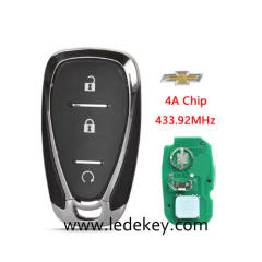 For Chevrolet 3 button start button remote key with 433Mhz  4A Chip