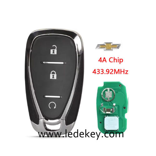 For Chevrolet 3 button start button remote key with 433Mhz  4A Chip