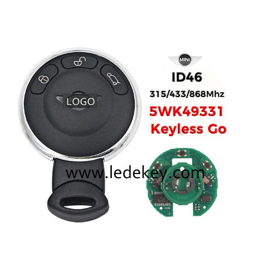 For BMW Mini 3 button Keyless Smart key 5WK49331 with ID46 chip 315LP / 315mhz /433mhz/868mhz (please choose the frequency)