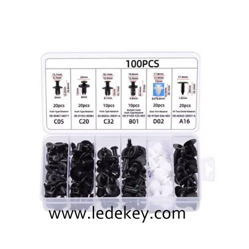 100PCS Clips Auto Fastener Car Fastener Clip Remove Retain Rivets Plastic Fasten Bumper With 5 PCS Door Cars Trim Fitting Disassembly Tool