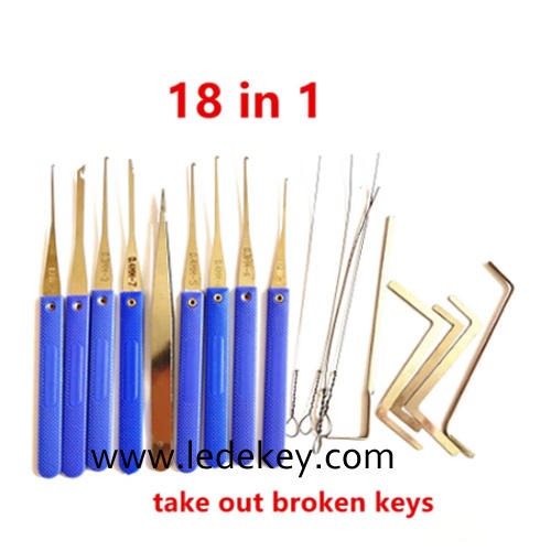 18 PCS A Set Locksmith Extractor Tools Kit Broken Key Remove Tool Set with Tension Wrench Tools