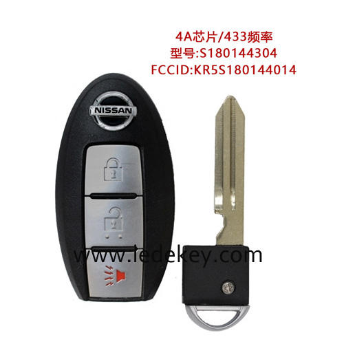 For Nissan Pathfinder Murano Titan 2016-2019 Smart Remote Key Fob 2+1 Button with 433MHz 4A Chip FCCID: KR5S180144014 Continental: S180144304