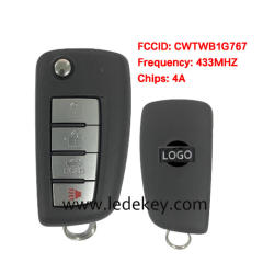For Nissan ROGUE 2011-2017 Remote Key Fob 2+1 Button with 315MHz 4A Chip FCCID: CWTWB1G767