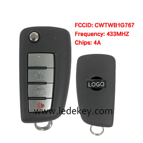 For Nissan ROGUE 2011-2017 Remote Key Fob 2+1 Button with 315MHz 4A Chip FCCID: CWTWB1G767