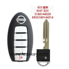 For Nissan ltima Maxima 2013-2015 Smart Remote Key Fob 4 Button with 433MHz ID47 Chip FCCID: KR5S180144014 Continental:S180144020