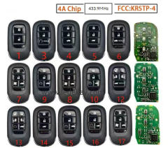 For Honda Civic CR-V Accord HRV FIT XRV ZRV Odyssey Samrt Key With Logo 433MHZ 4A Chip FCC ID : KR5TP-4 ,Please choose model