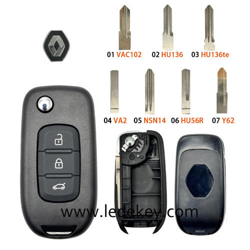 For Re-nault 3 button flip remote key shell (Please choose the key blade model)