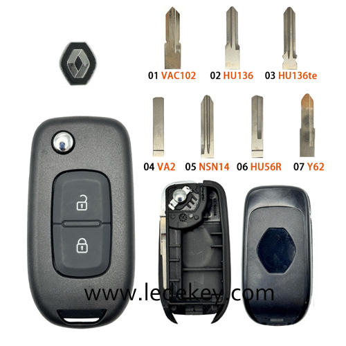 For Re-nault 2 button flip remote key shell (Please choose the key blade model)