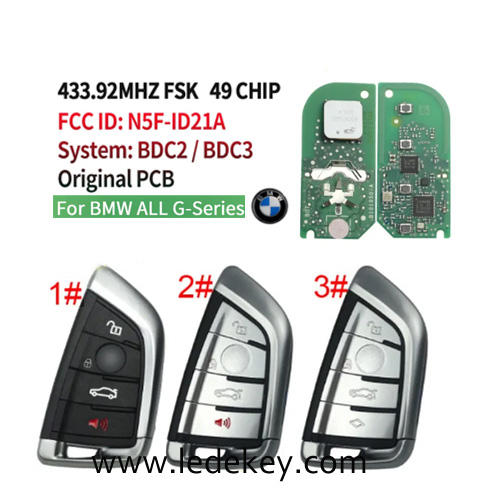 OEM Original PCB+ Aftermarket shell For BMW BDC3 G Classis smart remote control key 4 button key With UWB COMFORT Entrance， FCC ID: N5F-ID21A IC 3248A-ID21A 434MHZ 49 Chip