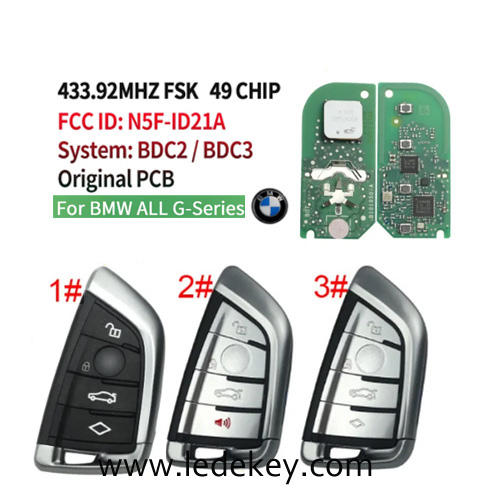 OEM Original PCB+ Aftermarket shell For BMW BDC3 G Classis smart remote control key 4 button key With UWB COMFORT Entrance， FCC ID: N5F-ID21A IC 3248A-ID21A 434MHZ 49 Chip