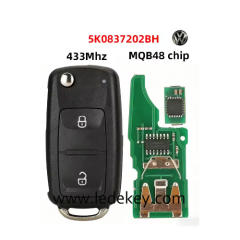 For VW 2 button Car Remote Key with HU66 blade 433Mhz MQB48 Chip FCC: 5K0837202BH For VW Golf Jetta Passat Touareg Amarok Beetle Caddy Tiguan Caravelle Eos CC