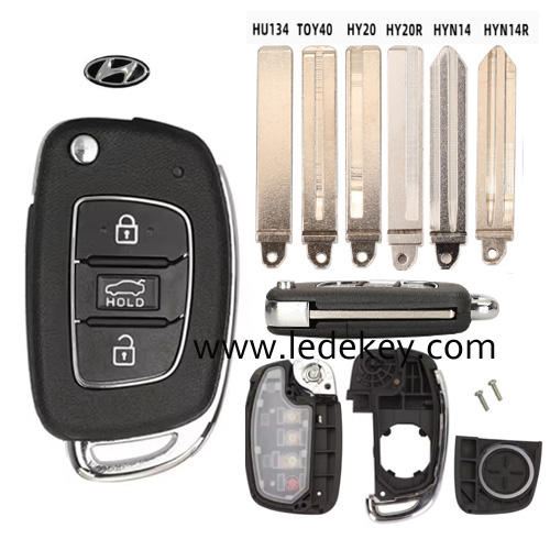 For Hyundai 3 button flip remote key shell 2019 - new model (Please choose the key blade model)