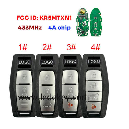 For Mitsubishi remote key 433MHz 4A FCCID:KR5MTXN1 with Logo for Mitsubishi Outlander 2021+ (Please choose button model )
