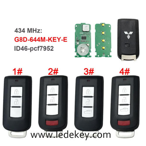 For Mitsubishi remote key 433MHz ID46-PCF7952 chip FCCID:G8D-644M-KEY-E with Logo  (Please choose button model )