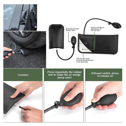 #B： Car Door Tool Kit ，Air Wedge Pump Emergency， Car Open Unlock Tool， Auto Window Door Open Fixing Gripper Tools ，Long Reach Grabber Hooking Key Lost Hand Tools With Carrying Bag