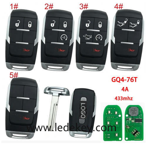 For Chrysler Remote Key Fob FCCID : GQ4-76T 433Mhz 4A chip For Dodge Ram Pickup 1500 2500 3500 5500  2019 + smart key  (pls choose model )