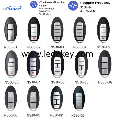 Lonsdor NS30 series universal remote key for Nissan/infinite, altima sentra patrol rogue x-trail etc, Supports ID46 ID47 ID4A ，please choose the model