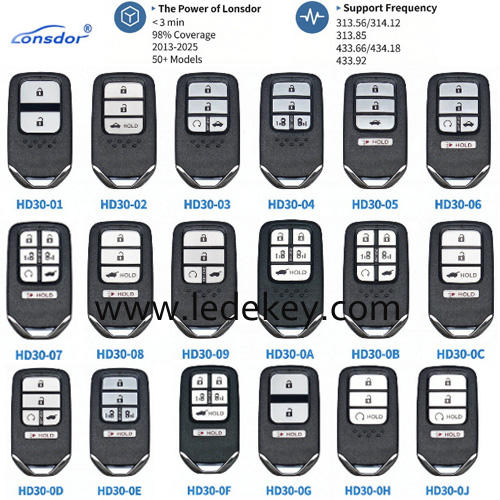 Lonsdor HD30 series universal remote key for Honda, CIVIC/ACCORD/CR-V/ODYSSEY/HR-V,etc. Supports ID46 ID47 ID4A ，please choose the model