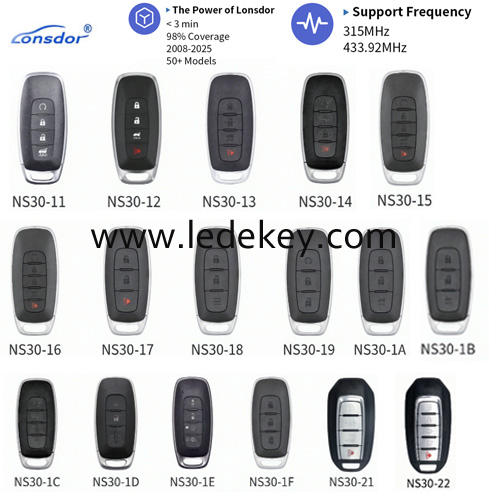 Lonsdor NS30 series universal remote key for Nissan/infinite, altima sentra patrol rogue x-trail etc, Supports ID46 ID47 ID4A ，please choose the model