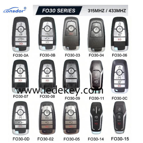 Lonsdor for FORD FO30 Series Universal Smart Key 315/433 MHZ Work with Lonsdor K518 PRO / K518 PRO FCV and KW100 ，please choose the model