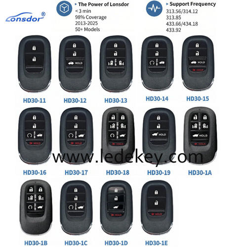 Lonsdor HD30 series universal remote key for Honda, CIVIC/ACCORD/CR-V/ODYSSEY/HR-V,etc. Supports ID46 ID47 ID4A ，please choose the model