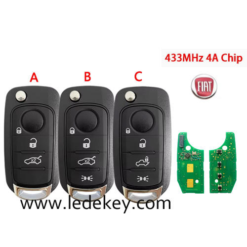 For Fiat Flip Remote Key 433Mhz 4A Chip FCC 2ADPXFI5AM433TX  For Fiat 500X Egea Tipo 2016-2018,please choose the model