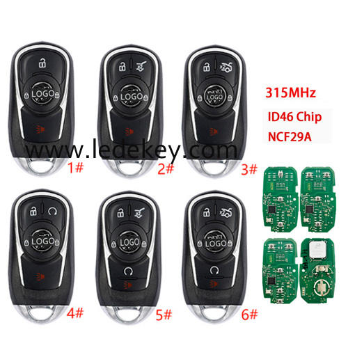 For Buick Keyless Go remote key 315mhz ID46 chip For Buick Envision LaCrosse 2017-2019, please choose the model