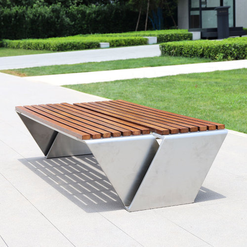 Long Wooden Sitting Bench with Steel Frame