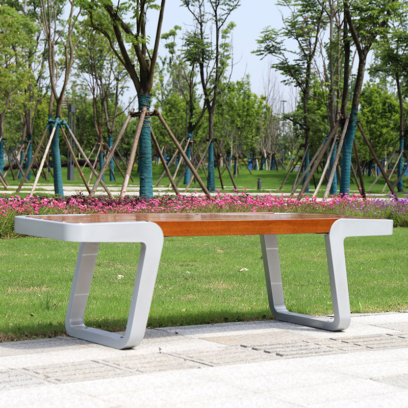 Outdoor Wood and Metal Backless Bench,Garden Benches with Steel Frame