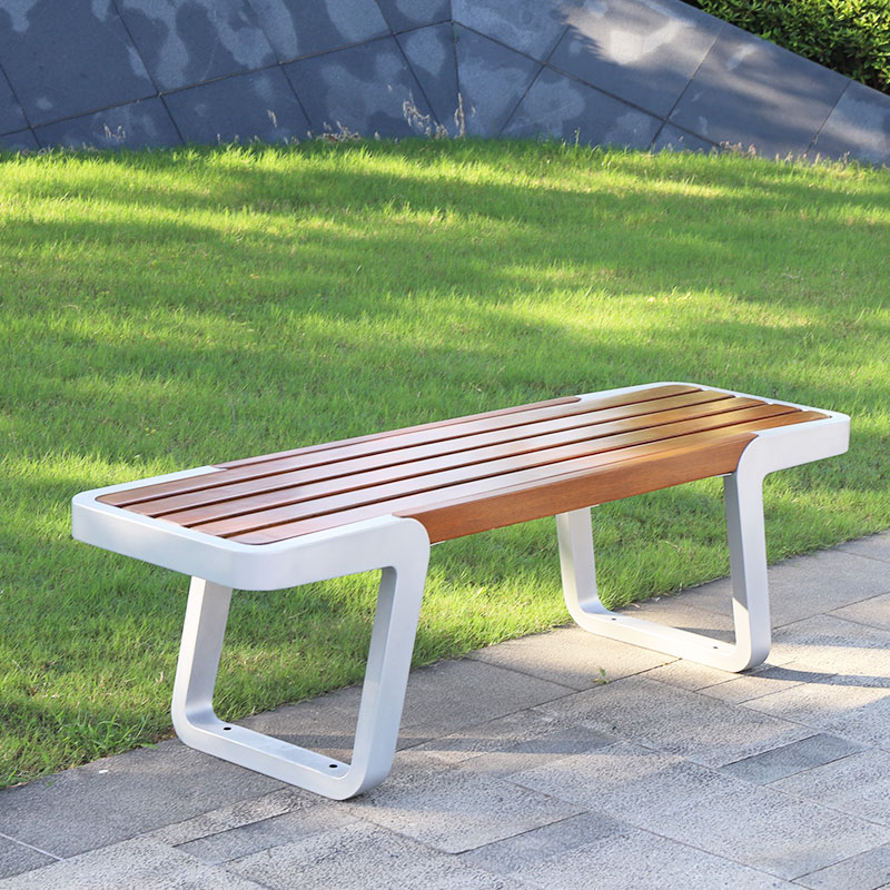 Outdoor Wood and Metal Backless Bench,Garden Benches with Steel Frame