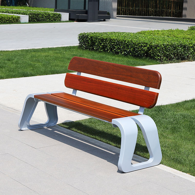 Modern Solid Wood Garden Bench Park Seaing Chair Aluminium Legs