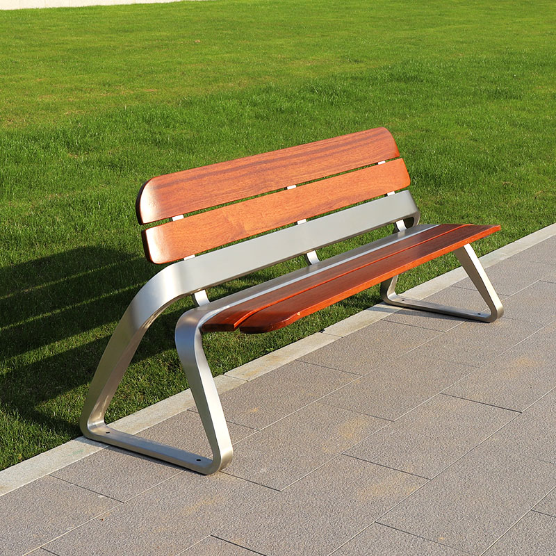 Outdoor Stainless Steel Park Bench Wooden Chair With Backrest