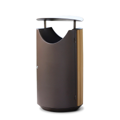 Round Metal And Wood Trash Cans