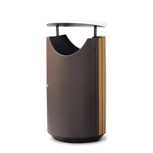 Round Metal And Wood Trash Cans