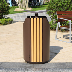 Round Metal And Wood Trash Cans