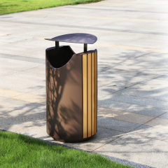 Round Metal And Wood Trash Cans