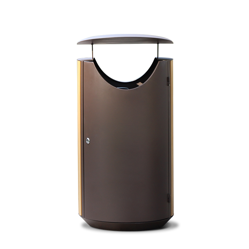 Round Metal And Wood Trash Cans