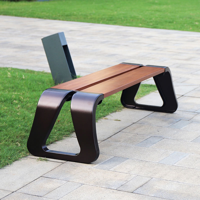 Cast Aluminum Legs Patio Bench Backless Wooden Park Chair Outdoor Seating