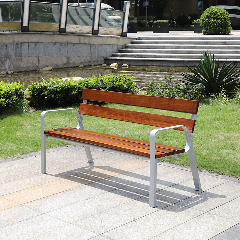 Wooden Chair With Handle Backrest Outdoor Bench Seating for Street
